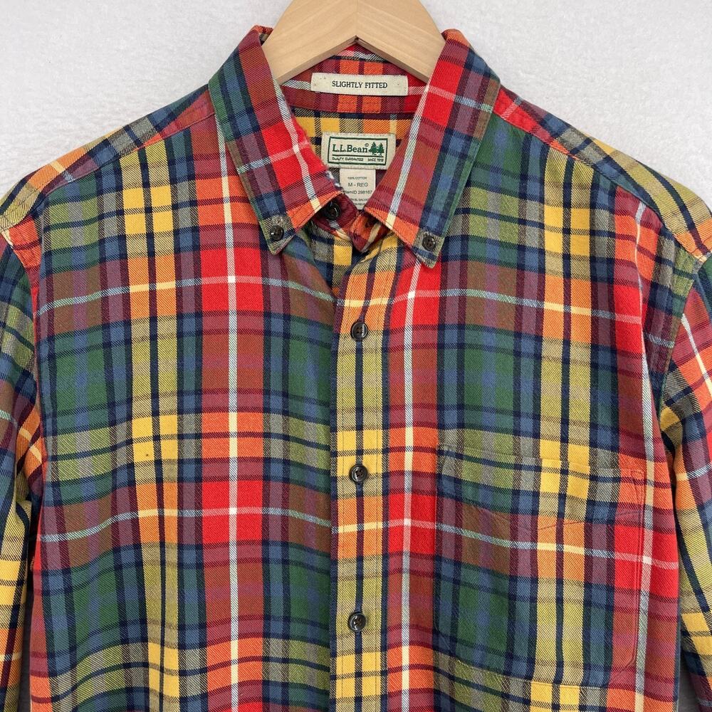 LL BEAN Shirt Mens M Scotch Plaid Flannel Slightly Fitted Button Down Red Green - Picture 4 of 14